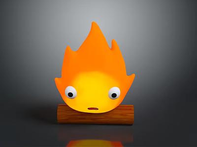 Cute Flame Shaped Decorative Figure With Wooden Base And Stone Accents 3d model