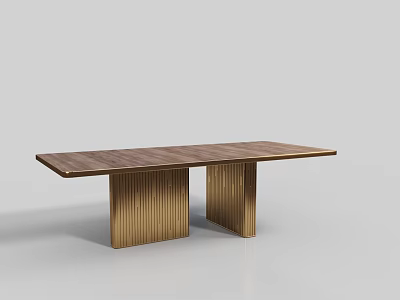 Stylish Modern Dining Table With Wooden Tabletop And Golden Vertical Stripe Legs 3d model