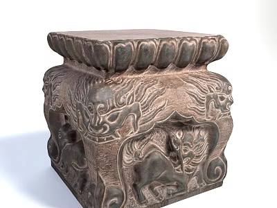 Traditional Stone Sculpture Carving With Detailed Lotus Petals Lion And Intricate Patterns 3d model