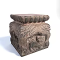 Traditional Stone Sculpture Carving With Detailed Lotus Petals Lion And Intricate Patterns