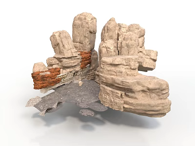 Natural Rockery Landscape With Stacked Stone Blocks And Textured Stone Wall 3d model