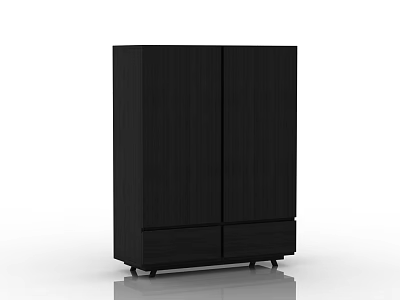 Modern Black Wooden Sideboard With Double Doors Bottom Drawers And Wheels 3d model