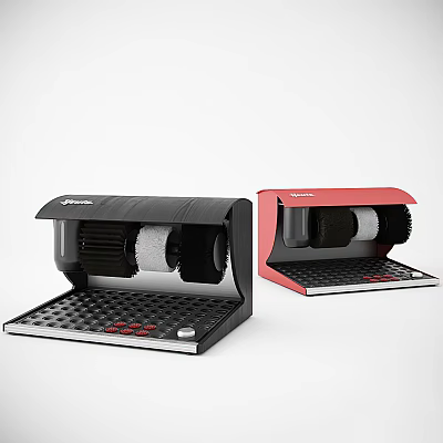 Tornado Black And Red Cleaning Tools With Brush Attachments And Grid Base Design 3d model