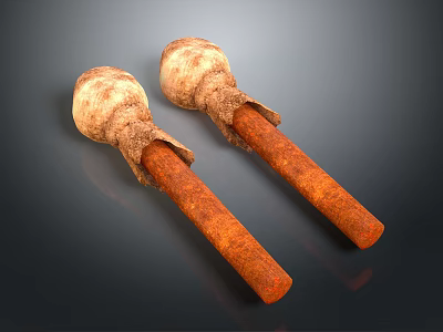 Two Household Kitchen Items With Natural Wooden Handles And Rustic Brown Texture 3d model