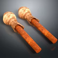 Two Household Kitchen Items With Natural Wooden Handles And Rustic Brown Texture