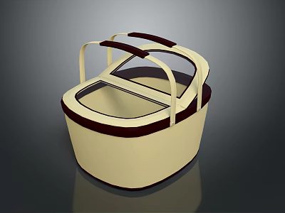 Beige Storage Basket With Dark Brown Trim Dual Handles And Transparent Lid For Home Organization 3d model
