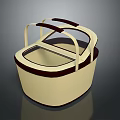 Beige Storage Basket With Dark Brown Trim Dual Handles And Transparent Lid For Home Organization