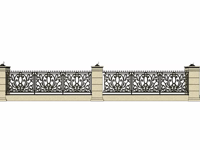 Decorative Wall Design Featuring Intricate Iron Patterns And Stone Pillars 3d model
