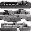 Gray Fabric Large Sectional Multi Person Sofa With Plush Cushions And Matching Ottoman