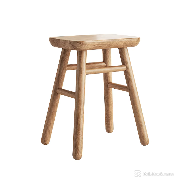 Wooden Stool With Simple Design Sturdy Legs And Crossbar For Home Use 3d model 