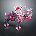 3D Reindeer Model with Purple Body Red and White Decorated Antlers Saddle Beads and Bells
