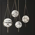 Natural Material Spherical Pendant Lights With Rope Netting For Dark Wall Interior 3d model