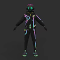Futuristic Cyberpunk Game Character With Neon Accents And Black Techwear Outfit