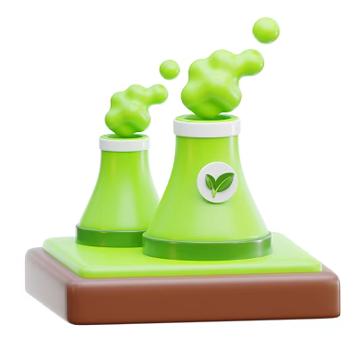 Green Industrial Towers Emit Green Smoke with Leaf Symbol on Brown Base 3d model