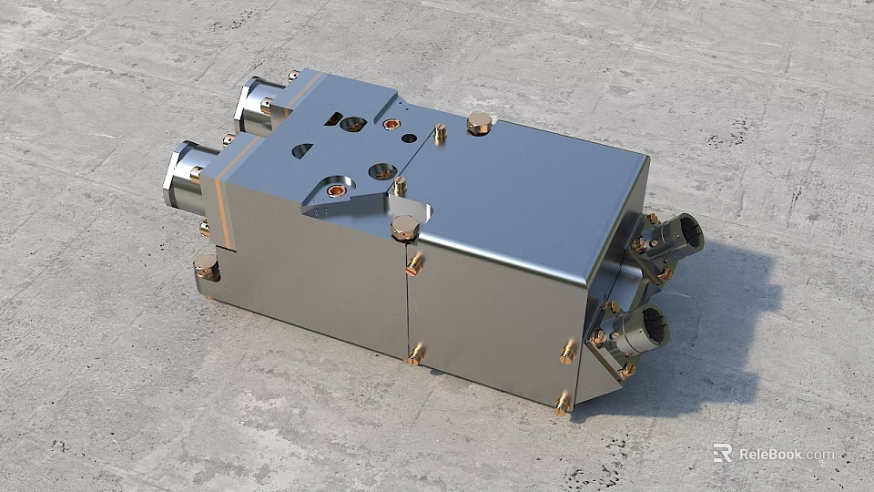 Industrial Metal Component With Cuboid Structure Multiple Connectors And Bolts 3d model 