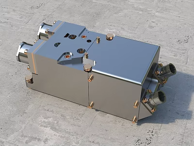 Industrial Metal Component With Cuboid Structure Multiple Connectors And Bolts 3d model