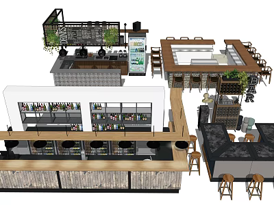 Modern Bar Interior Design With Wine Racks Bar Stools And Green Plants 3d model