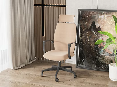 Beige Office Chair With Armrests And Wheels In Modern Room 3d model