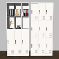 White File Cabinet with Multiple Lockers Shelves Holding Folders Books and Decorative Item