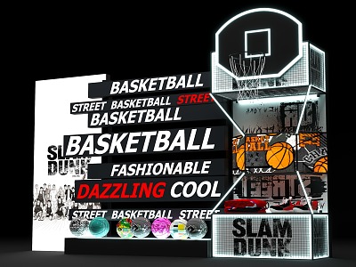 Basketball Business Beauty Chen Blue Frame Beauty Chen Layout Sports Shelf Sporting Goods Exhibition Chen Lights Walk Word Screen LED Screen Store Display 3d model