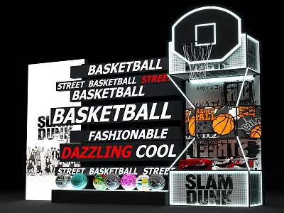 Street Basketball Slam Dunk Setup With Fashionable Cool Hoop And Decorative Elements 3d model