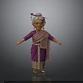 Elderly Woman in Purple Sari with Decorative Headpiece Smiling Arms Outstretched