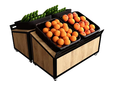 Fresh Fruits Display Stand With Juicy Apricots And Green Grapes 3d model