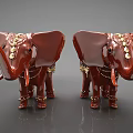 Red Elephant Decorative Ornament Set With Golden Accents And Intricate Details