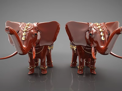 Red Elephant Decorative Ornament Set With Golden Accents And Intricate Details 3d model