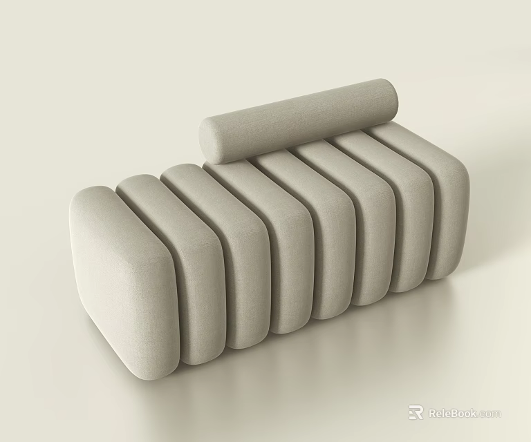 Modern Light Gray Upholstered Footstool With Multi Strip Design And Fabric Material 3d model 