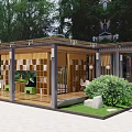 Wooden Pergola Design With Bookshelves Green Plants Stone Decor And Outdoor Seating