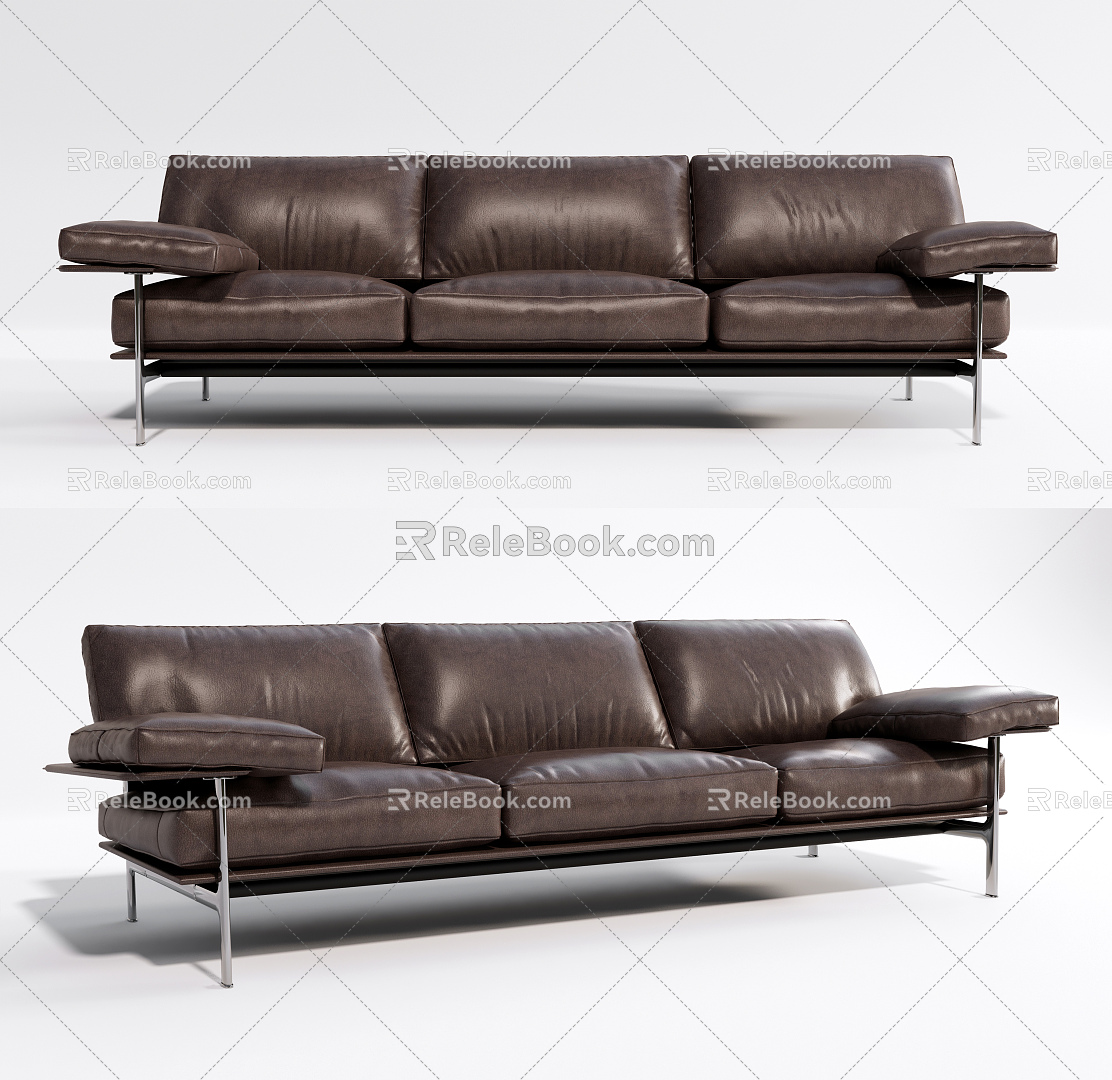 Modern three-seat sofa leather multiplayer sofa 3d model