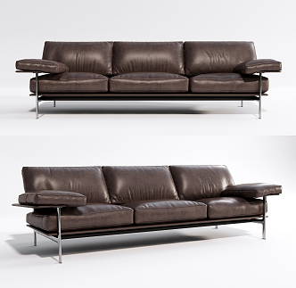 Modern three-seat sofa leather multiplayer sofa 3d model