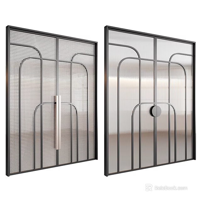 Modern Interior Doors With Grid Design Glass Panel Sleek Black Frames And Handles 3d model 