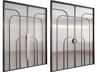 Modern Interior Doors With Grid Design Glass Panel Sleek Black Frames And Handles 3d model