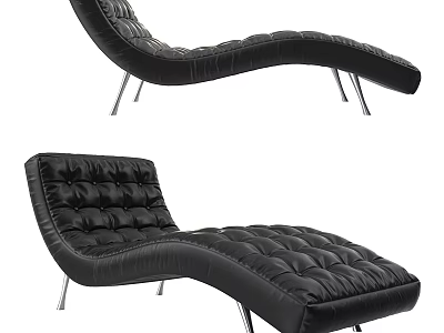 Modern Black Leather Lounge Chair With Tufted Design Curved Shape And Metal Legs 3d model