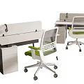 Modern Office Desk Setup With Partition Ergonomic Chair And Drawers 3d model