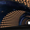 Cultural Center Interior With Starry Sky Curved Screen Arched Structure And Pottery Decorations