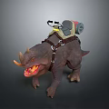 Fierce Brown Dinosaur Figure With Backpack Device Open Mouth And Horns