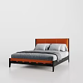 Stylish Modern Double Bed with Orange Headboard Black Frame and Gray Bedding Design 3d model
