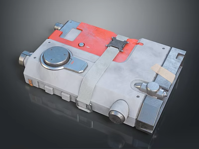 Gray Red Tactical Weapon Featuring Strap Circular Component Metallic Texture Worn Details 3d model