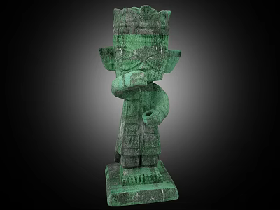 Ancient Green Sculpture Carving With Intricate Headpiece And Carved Body Base 3d model