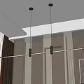 Modern Linear Pendant Light With Black Metal Accents In Beige Textured Wall Living Room