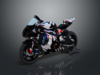 Modern Sport Motorcycle With Sleek Black White Blue Body Streamlined Frame And Racing Wheels 3d model