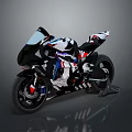 Modern Sport Motorcycle With Sleek Black White Blue Body Streamlined Frame And Racing Wheels