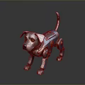Standing Robotic Dog With Silver Blue Metallic Body Mechanical Legs And Yellow Eyes