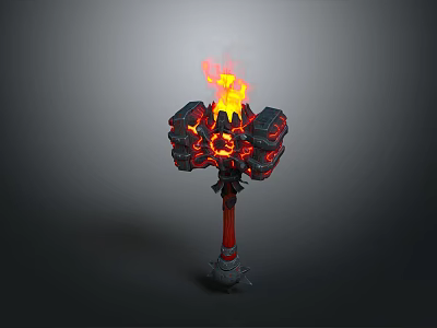 Mythical Fantasy Weapon With Fiery Flame And Lava Texture Hammer Shape Design 3d model