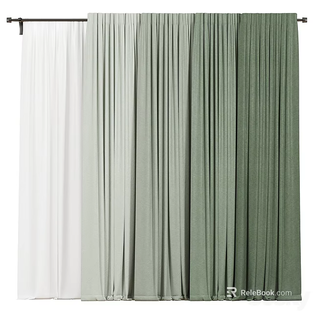 White to Green Gradient Curtains for Home Decor Window Treatment 3d model