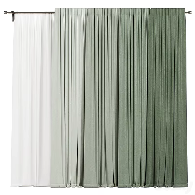 White to Green Gradient Curtains for Home Decor Window Treatment 3d model