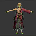 Elegant Male Character In Traditional Red Robe With Ornate Headdress And Open Arms Pose